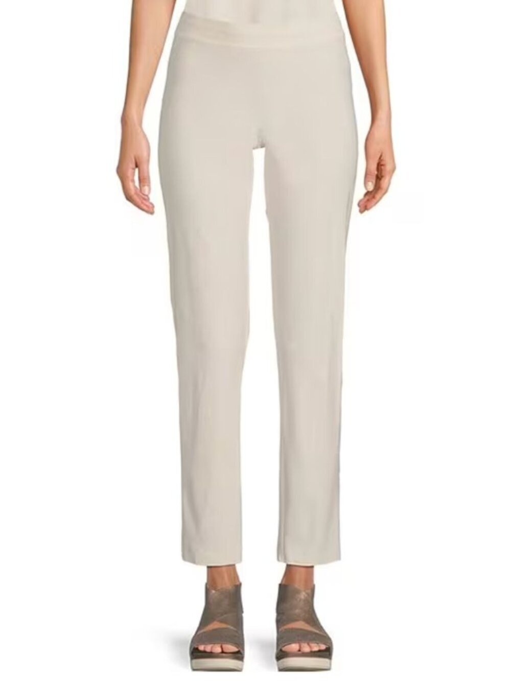 NWT Eileen Fisher Washable Stretch Crepe Slim Leg Ankle Pants Bone-sz XXS